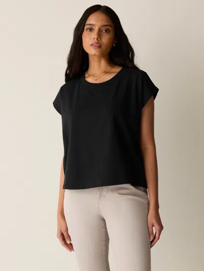 Eileen Fisher Pima Cotton Stretch Jersey Crew Neck Top In Black