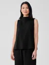 Eileen Fisher Pima Cotton Stretch Jersey Funnel Neck Tank In Black