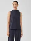 Eileen Fisher Pima Cotton Stretch Jersey Funnel Neck Tank In Black