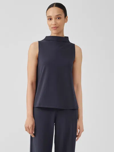 Eileen Fisher Pima Cotton Stretch Jersey Funnel Neck Tank In Black