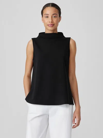 Eileen Fisher Pima Cotton Stretch Jersey Funnel Neck Tank In Black