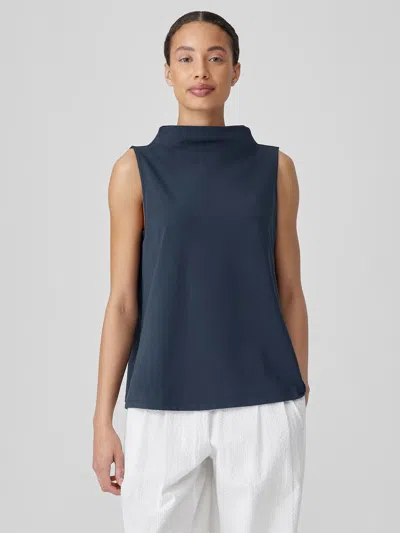 Eileen Fisher Pima Cotton Stretch Jersey Funnel Neck Tank In Blue