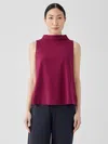 Eileen Fisher Pima Cotton Stretch Jersey Funnel Neck Tank In Red