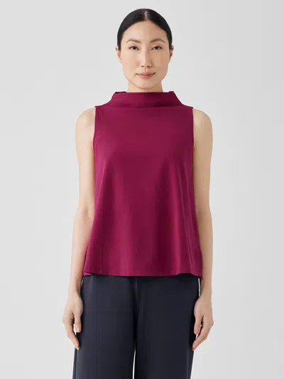 Eileen Fisher Pima Cotton Stretch Jersey Funnel Neck Tank In Red