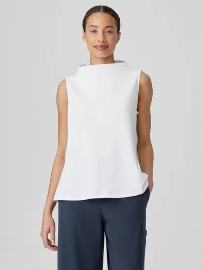 Eileen Fisher Pima Cotton Stretch Jersey Funnel Neck Tank In White