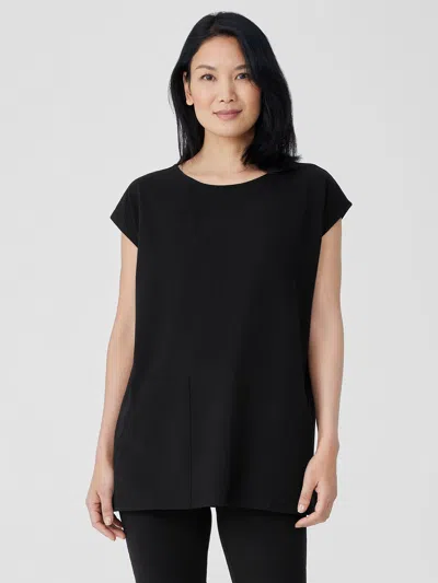 Eileen Fisher Pima Cotton Stretch Jersey Jewel Neck Top In Black