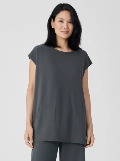 Eileen Fisher Pima Cotton Stretch Jersey Jewel Neck Top In Gray
