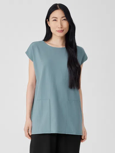 Eileen Fisher Pima Cotton Stretch Jersey Jewel Neck Top In Blue