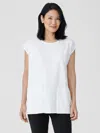 Eileen Fisher Pima Cotton Stretch Jersey Jewel Neck Top In White