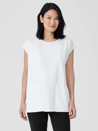 Eileen Fisher Pima Cotton Stretch Jersey Jewel Neck Top In White