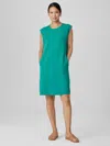 Eileen Fisher Pima Cotton Stretch Jersey Round Neck Dress In Blue
