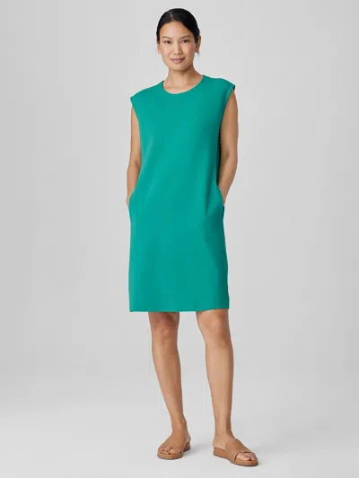 Eileen Fisher Pima Cotton Stretch Jersey Round Neck Dress In Blue