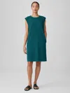Eileen Fisher Pima Cotton Stretch Jersey Round Neck Dress In Blue