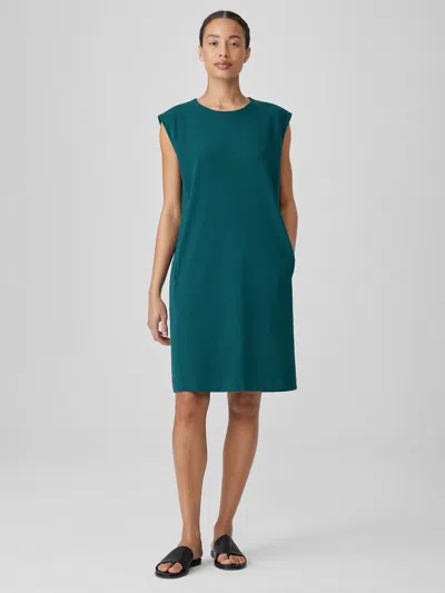 Eileen Fisher Pima Cotton Stretch Jersey Round Neck Dress In Blue