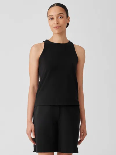 Eileen Fisher Pima Cotton Stretch Jersey Round Neck Tank In Black
