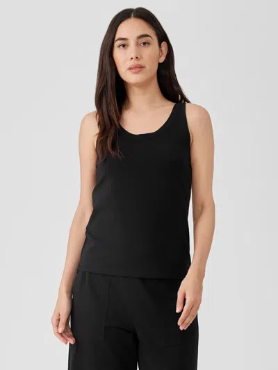 Eileen Fisher Pima Cotton Stretch Jersey Scoop Neck Tank In Black