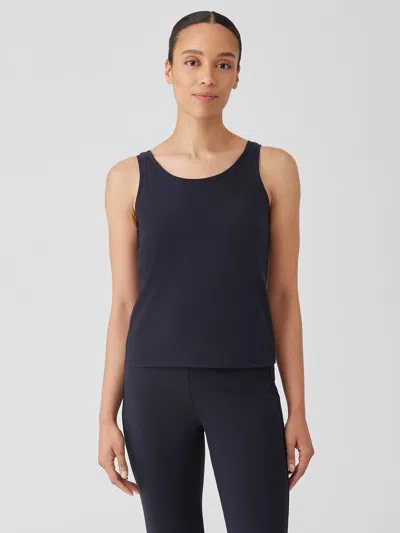 Eileen Fisher Pima Cotton Stretch Jersey Scoop Neck Tank In Blue