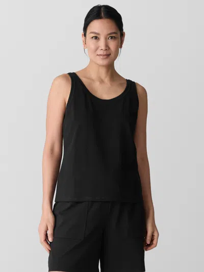 Eileen Fisher Pima Cotton Stretch Jersey Scoop Neck Tank In Black