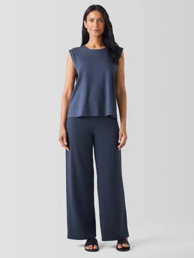 Eileen Fisher Pima Cotton Stretch Jersey Wide-leg Pant In Blue