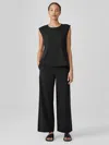 Eileen Fisher Pima Cotton Stretch Jersey Wide-leg Pant With Pockets In Black