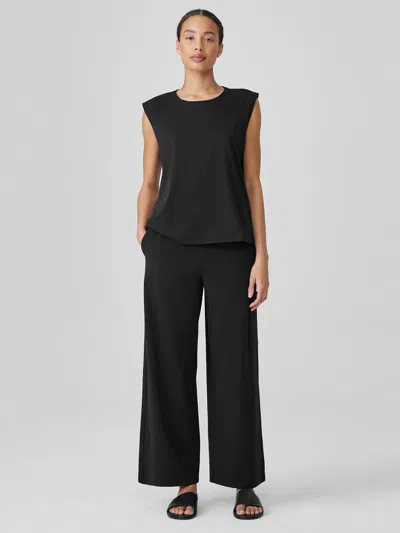 Eileen Fisher Pima Cotton Stretch Jersey Wide-leg Pant With Pockets In Black