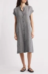 Eileen Fisher Striped Organic Linen Midi Dress In Gray
