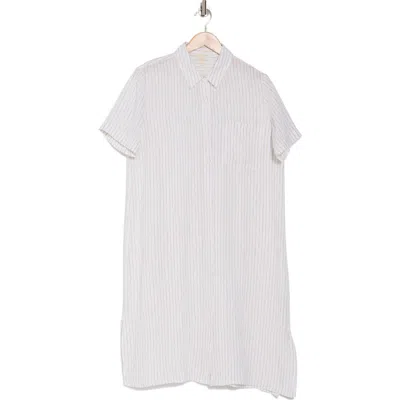 Eileen Fisher Pinstripe Short Sleeve Organic Linen Shirtdress In Multi