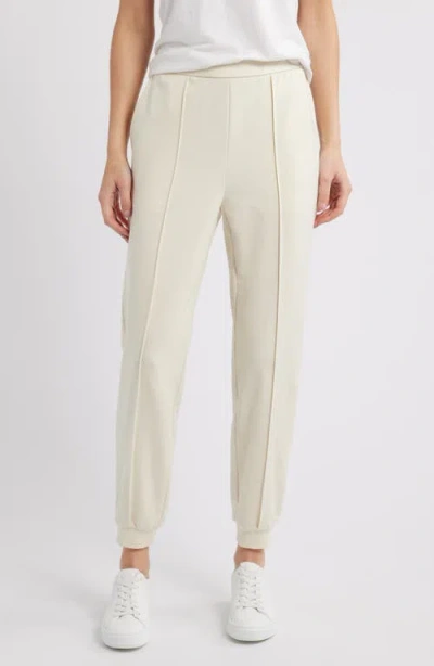 Eileen Fisher Cropped Pintuck Lightweight Ponte Joggers In Almond