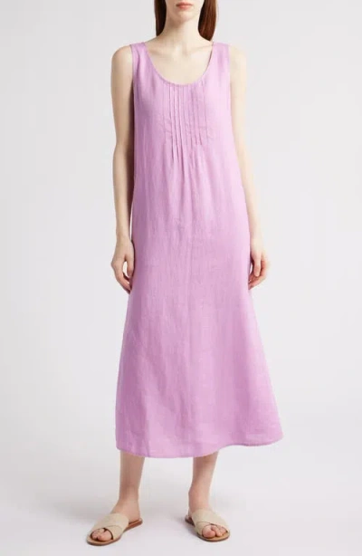 Eileen Fisher Pintuck Sleeveless Organic Linen Dress In French Lilac