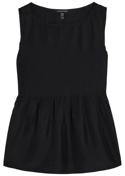 Eileen Fisher Pintucked Silk Top In Black