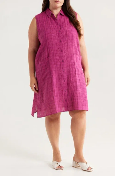 Eileen Fisher Plaid Sleeveless Organic Linen Shift Dress In Red