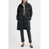 Eileen Fisher Luxe Alpaca Windowpane Stand Collar Coat In Black