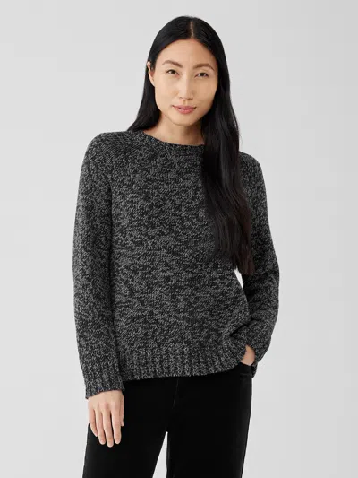 Eileen Fisher Plaited Cotton And Recycled Cashmere Sweater In Black