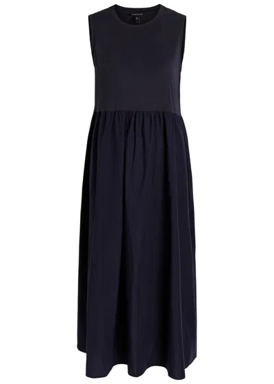 Eileen Fisher Pleated Cotton Midi Dress In Blue