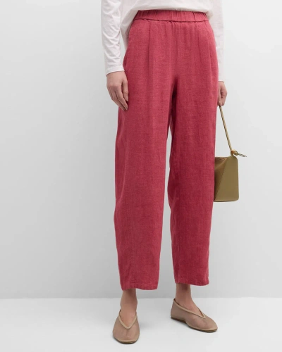 Eileen Fisher Pleated Cropped Organic Linen Lantern Pants In Graphite