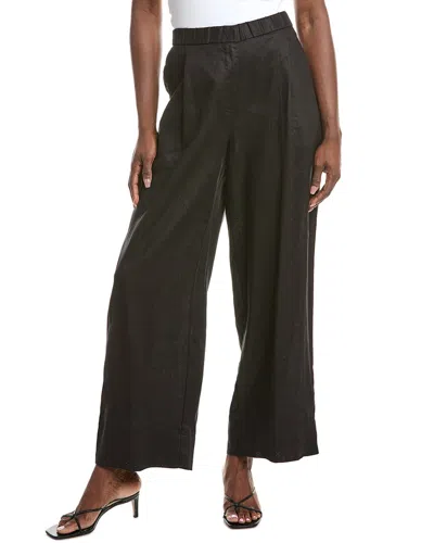 Eileen Fisher Pleated Front Linen Wide Leg Pant In Black