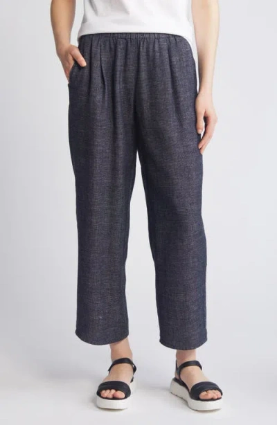 Eileen Fisher Pleated Hemp & Organic Cotton Straight Leg Ankle Pants In Denim