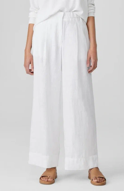 Eileen Fisher Pleated High Waist Organic Linen Wide Leg Pants In White