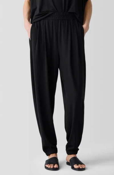 Eileen Fisher Pleated Jersey Ankle Lantern Joggers In Black