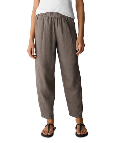 Eileen Fisher Pleated Lantern Linen Ankle Pants In Gray