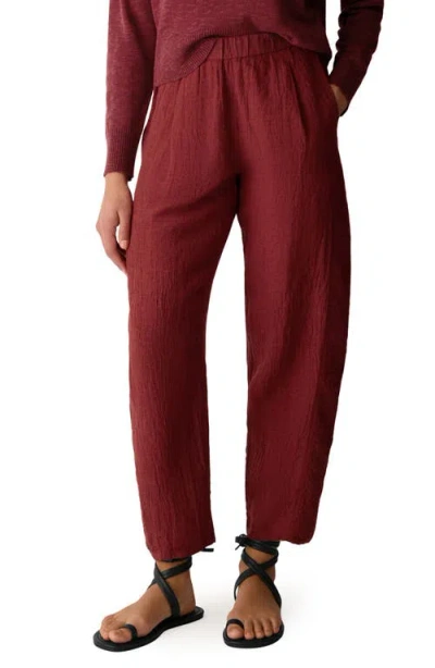 Eileen Fisher Pleated Lantern Organic Linen Pants In Burgundy