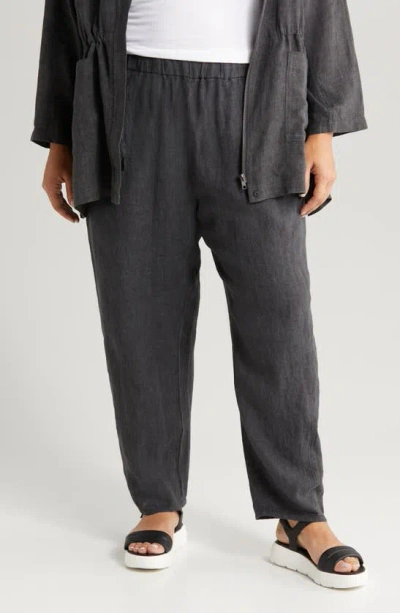 Eileen Fisher Pleated Linen Ankle Lantern Pants In Graphite