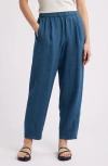 Eileen Fisher Pleated Linen Ankle Lantern Pants In Harbor