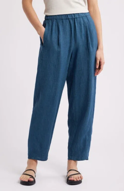 Eileen Fisher Pleated Linen Ankle Lantern Pants In Harbor