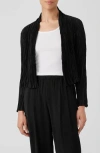 Eileen Fisher Open-front Crinkled Silk Jacket In Black