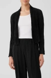 Eileen Fisher Open-front Crinkled Silk Jacket In Black
