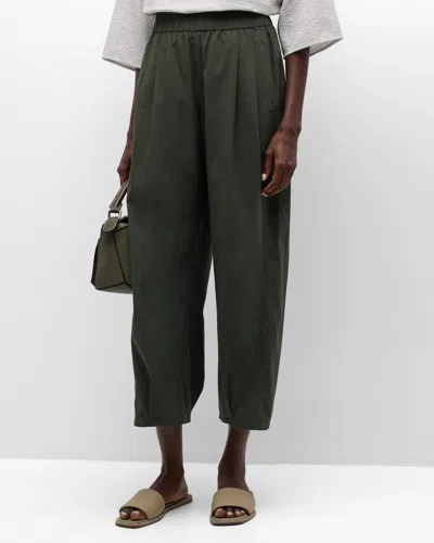 Eileen Fisher Pleated Organic Cotton Poplin Lantern Pants In Seaweed