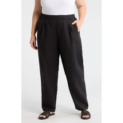 Eileen Fisher Pleated Organic Linen Ankle Lantern Pants In Black