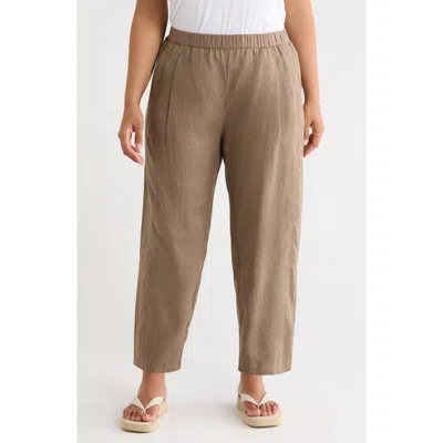 Eileen Fisher Pleated Organic Linen Ankle Lantern Pants In Brown