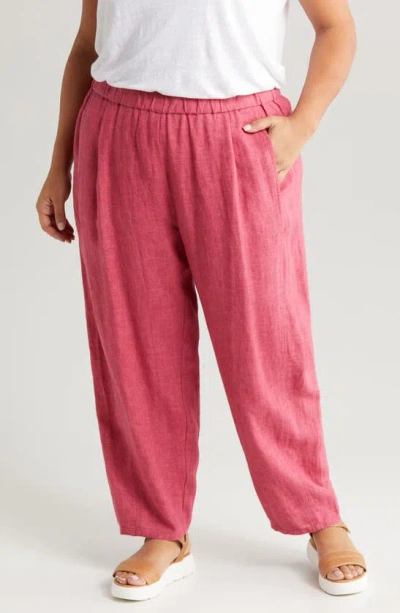 Eileen Fisher Pleated Organic Linen Ankle Lantern Pants In Geranium